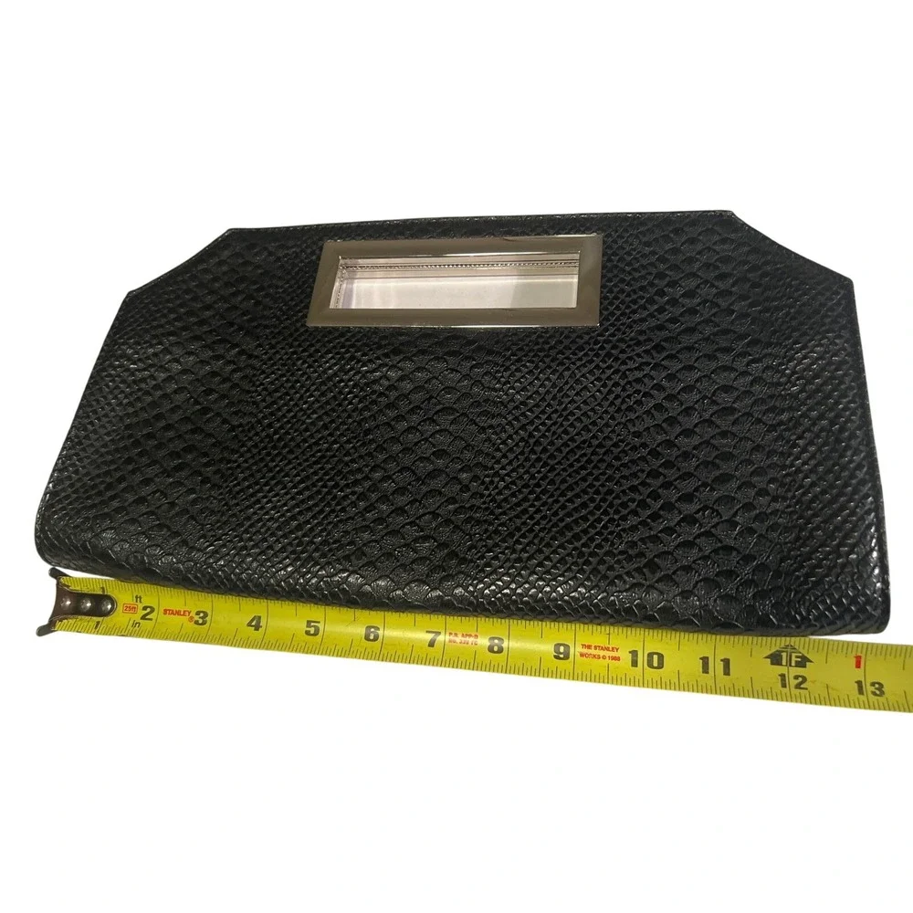Express Black Faux Leather Snakeskin Clutch‎ Handbag Silver Handle Magnetic Y2K